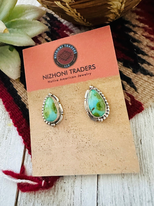 Navajo Sonoran Mountain Turquoise & Sterling Silver Stud Earrings Signed - Culture Kraze Marketplace.com
