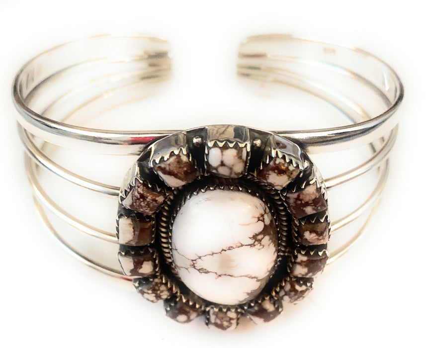 Handmade Sterling Silver & Wild Horse Cluster Cuff Bracelet