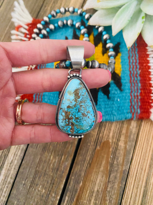 Navajo Sterling Silver & Kingman Turquoise Beaded Necklace - Culture Kraze Marketplace.com