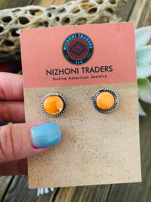 Navajo Sterling Silver & Orange Spiny Stud Earrings - Culture Kraze Marketplace.com