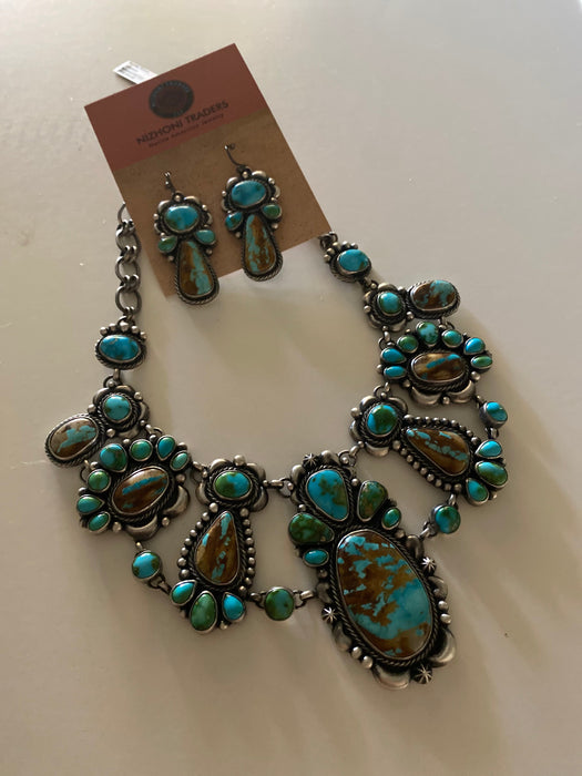Diane Wyllie Ribbon and Sonoran Turquoise Necklace and Earring Set Signed