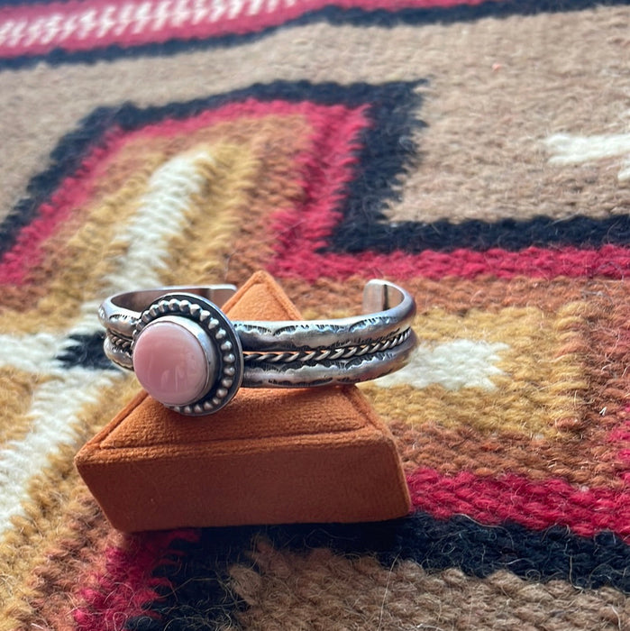Navajo Pink Conch & Sterling Silver Adjustable Cuff Bracelet