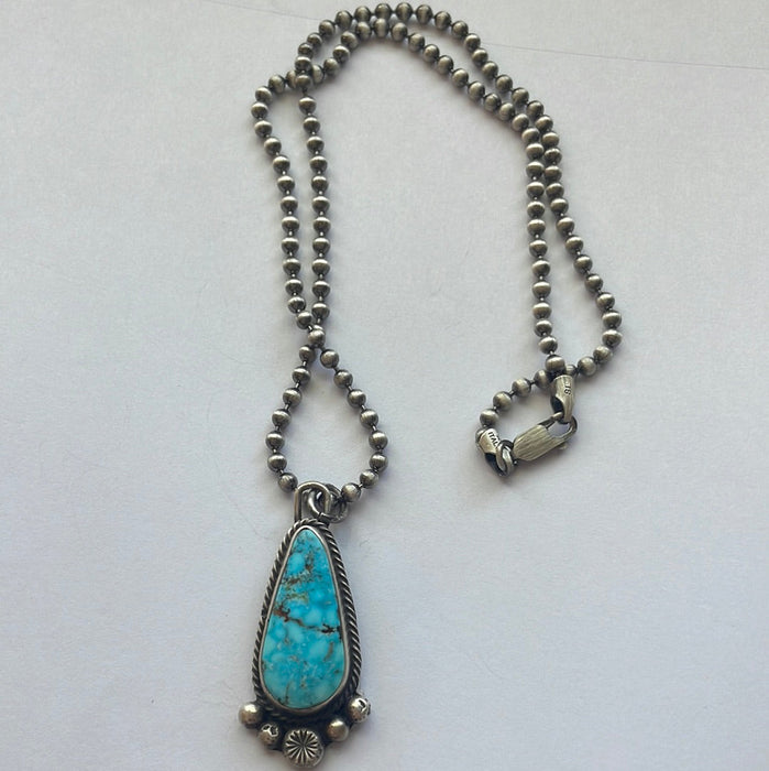 Navajo Sterling Silver Turquoise Pendant Necklace Signed Sheila