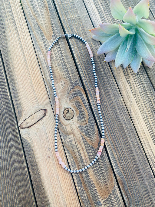Sterling Silver Navajo Pearl & Pink Opal Beaded Necklace 18 inch - Culture Kraze Marketplace.com