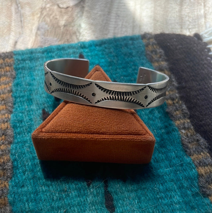 Navajo Sterling Silver Bracelet Cuff Handstamped