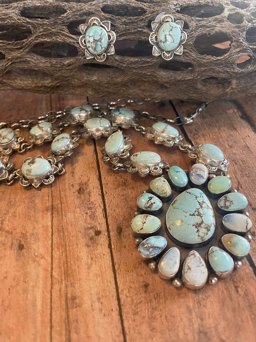 Navajo Golden Hills Turquoise Necklace Set signed LK