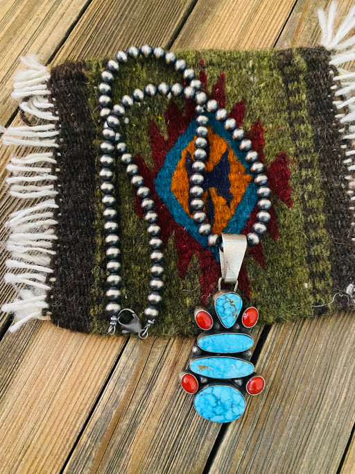 Navajo Sterling Silver, Turquoise & Coral Beaded Necklace - Culture Kraze Marketplace.com
