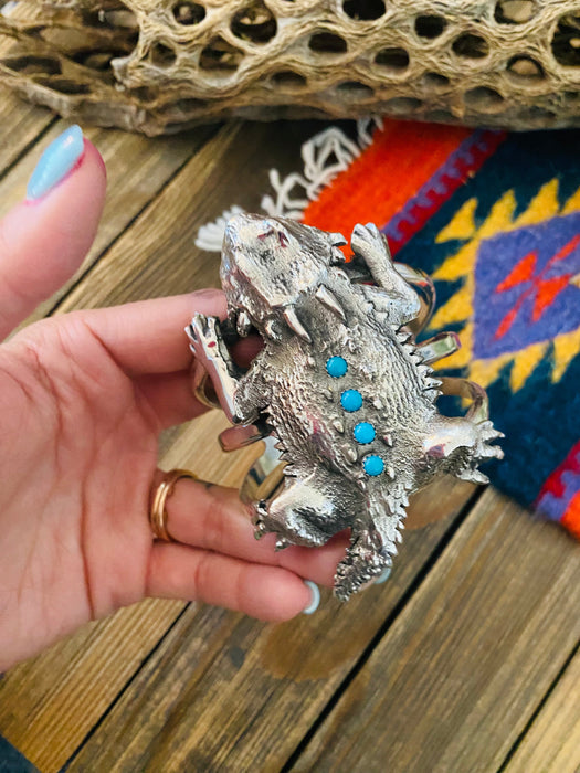 Navajo Turquoise & Sterling Silver Horny Toad Cuff Bracelet