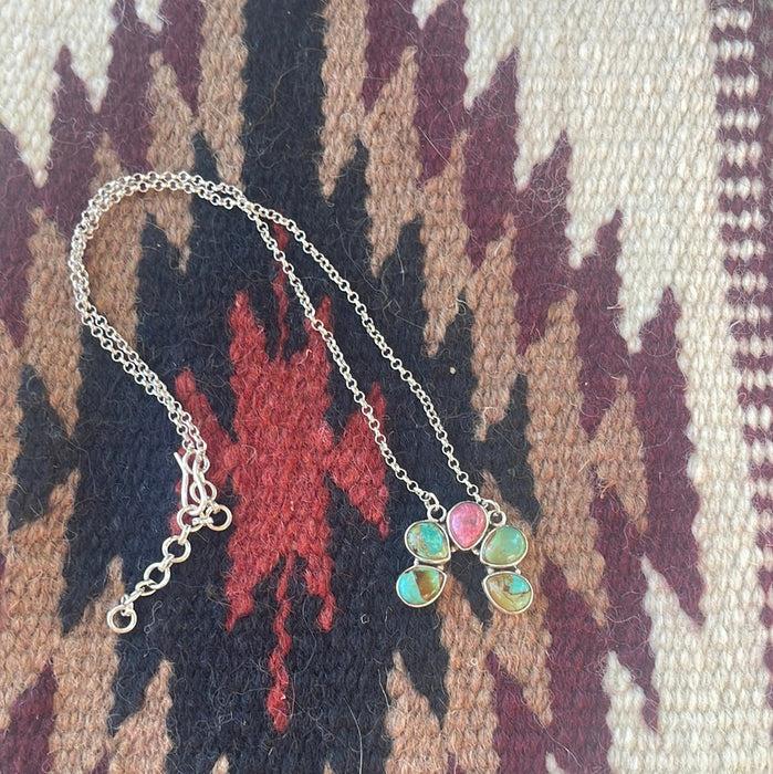 Handmade Sterling Silver, Rhodonite & Turquoise Naja Necklace