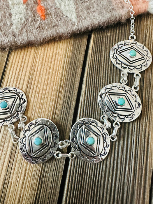 Handmade Sterling Silver & Turquoise Concho Necklace Set