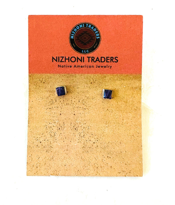 Navajo Charoite & Sterling Silver Diamond Stud Earrings - Culture Kraze Marketplace.com