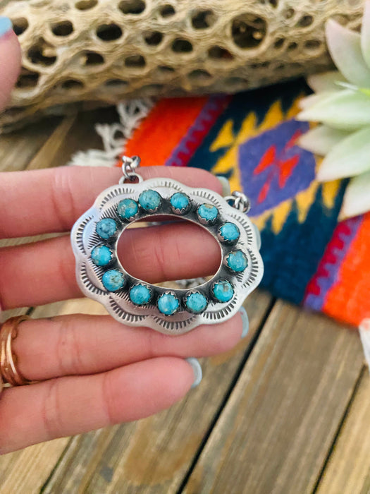Navajo Sterling Silver & Turquoise Oval Necklace