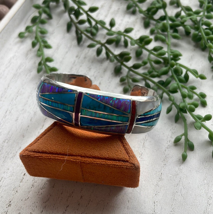 “The Fire Opal Cuff” Sterling Silver Fire Multi Stone Opal Cuff Bracelet
