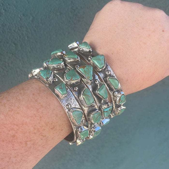 Zuni Turquoise Sterling Silver Bangle Bracelet By Jude Candeleria