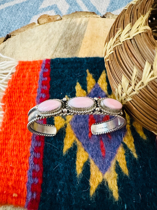 Navajo Queen Pink Conch Shell & Sterling Silver Cuff Bracelet