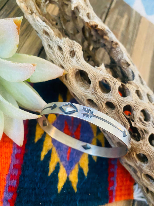 Navajo Hand Stamped Sterling Silver Bangle Bracelet by Elvira Bill