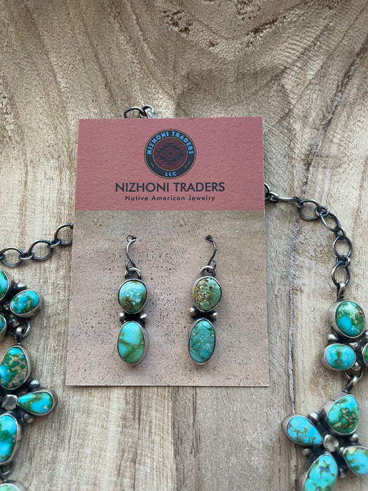 Navajo Sterling Silver Sonoran Mountain Turquoise Necklace & Earring Set By Sheila Becenti