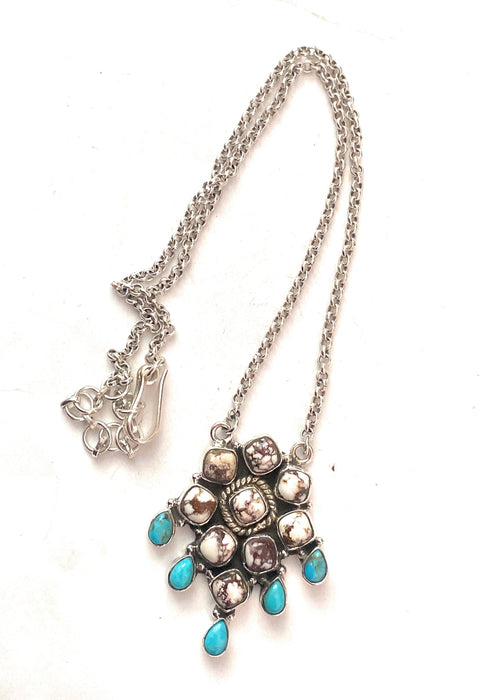 Handmade Sterling Silver, Wild Horse & Turquoise Cluster Necklace