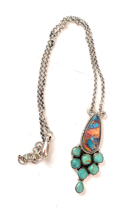 Handmade Sterling Silver, Turquoise & Spice Cluster Necklace