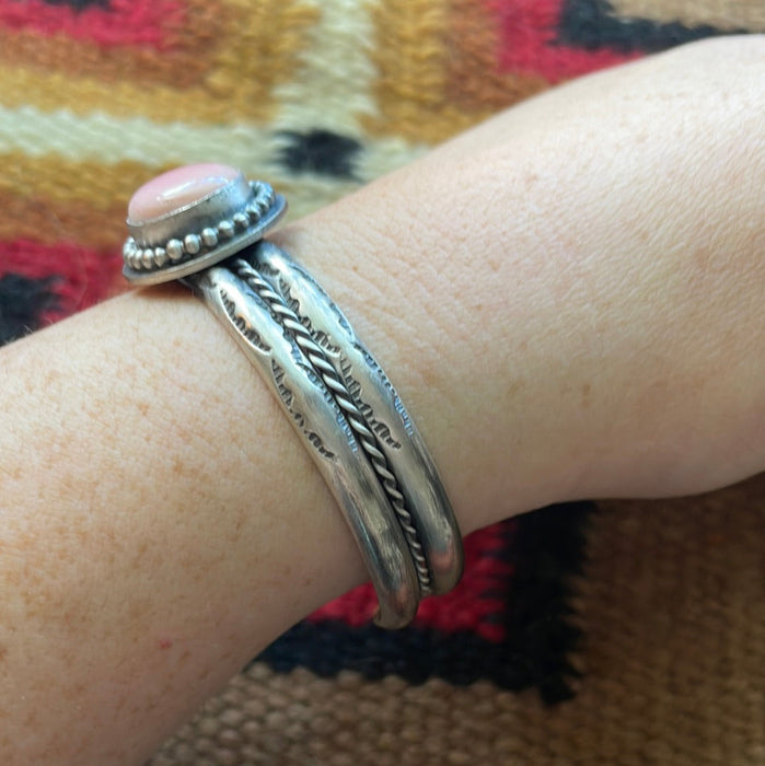 Navajo Pink Conch & Sterling Silver Adjustable Cuff Bracelet