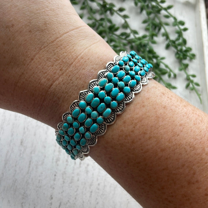 “The 4 Row Turquoise Cuff” Sterling Silver Turquoise Cuff Bracelet