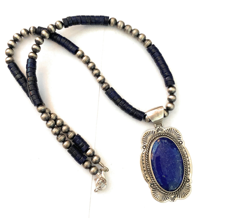 Navajo Sterling Silver & Lapis Beaded Necklace - Culture Kraze Marketplace.com
