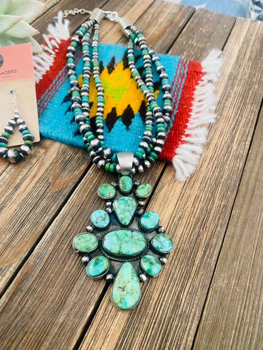 Navajo Sterling Silver & Sonoran Mountain Turquoise Beaded Necklace Set - Culture Kraze Marketplace.com