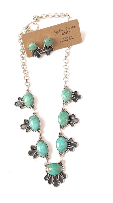 Handmade Sterling Silver & Green Turquoise Necklace Set