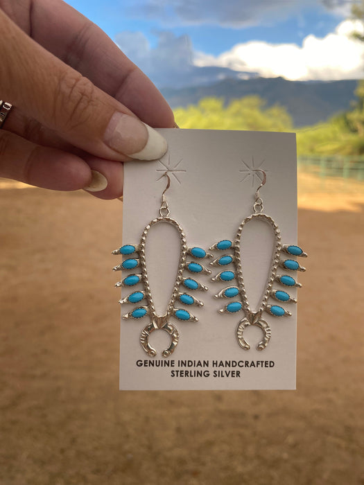Navajo Sterling Silver & Turquoise Squash Blossom Earrings