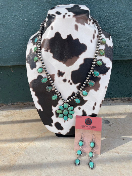 “The Rainstorm” Beautiful Navajo Sterling Silver Turquoise Necklace & Earring Set