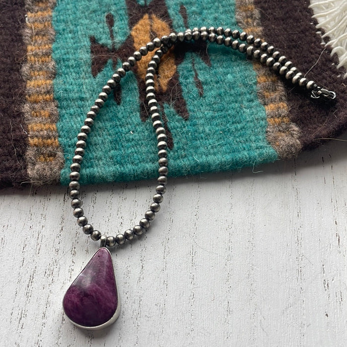 Navajo Sterling Silver & Purple Spiny Necklace Signed - Culture Kraze Marketplace.com