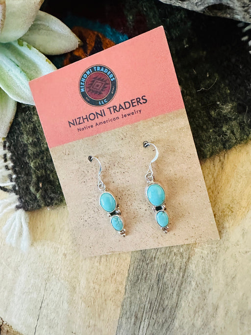 Navajo Turquoise & Sterling Silver Two Stone Dangle Earrings - Culture Kraze Marketplace.com