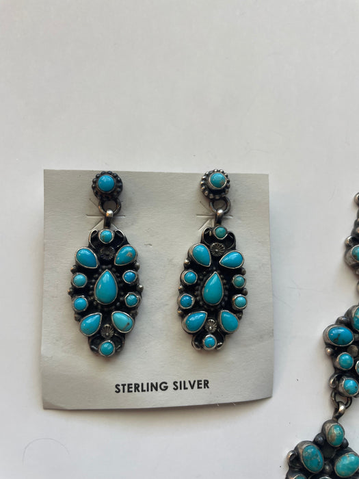 Sheila Becenti Navajo Sterling Silver Sleeping Beauty Turquoise Necklace & Earring Set Signed