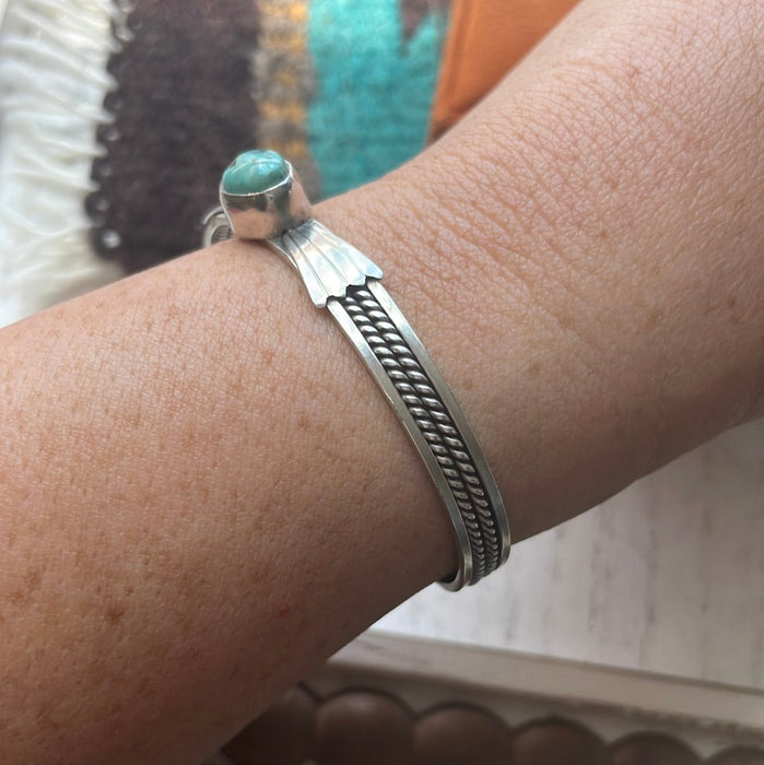 Navajo Turquoise And Sterling Silver Single Stone Adjustable Cuff Bracelet