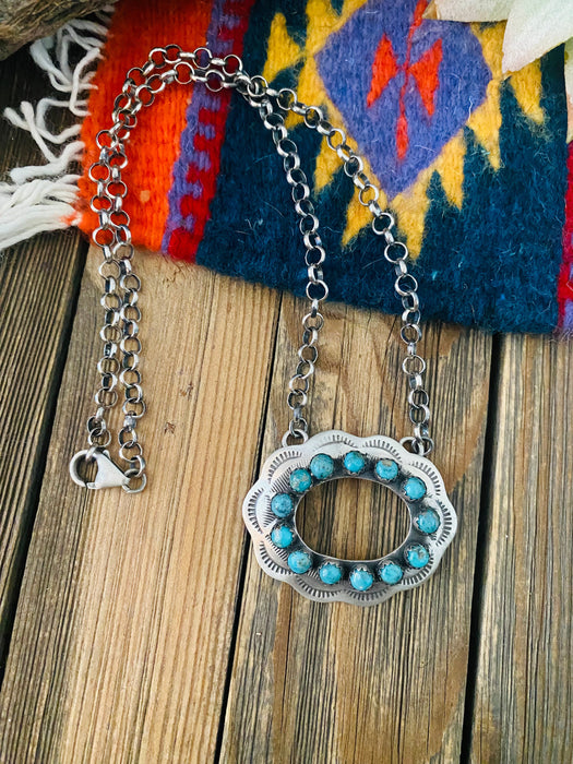 Navajo Sterling Silver & Turquoise Oval Necklace