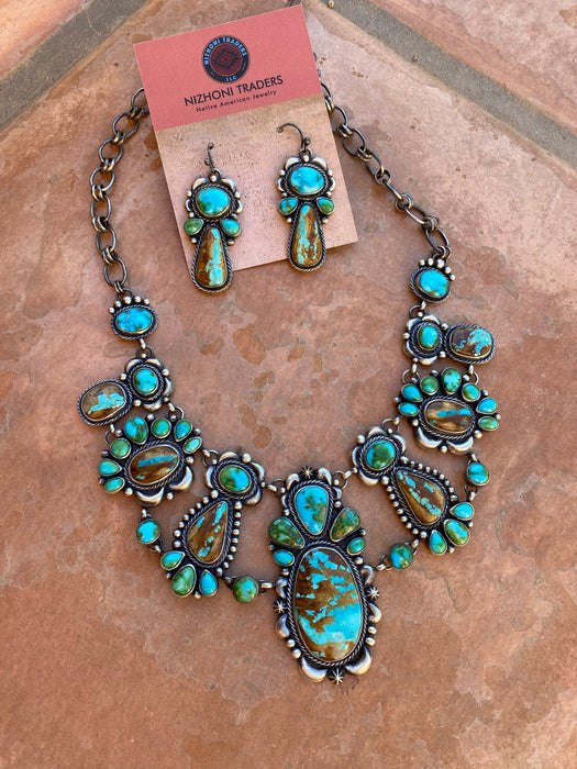 Diane Wyllie Ribbon and Sonoran Turquoise Necklace and Earring Set Signed By The Artist
