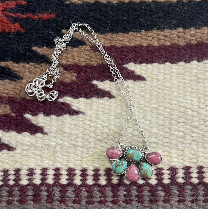 Handmade Sterling Silver, Rhodonite & Turquoise Necklace