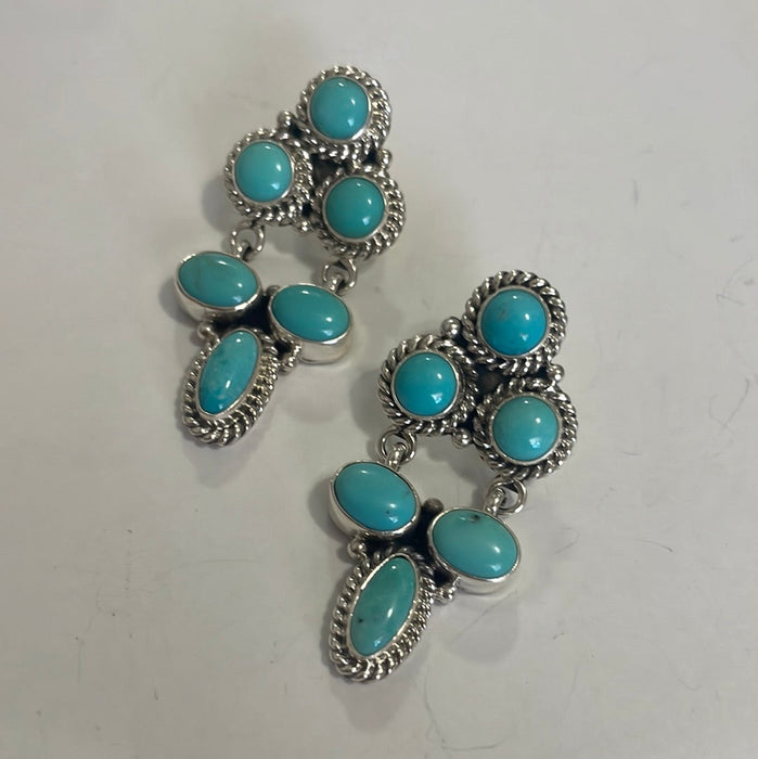 “The Sangria” Navajo Sterling Silver Turquoise Dangle Earrings Signed C Wylie - Culture Kraze Marketplace.com