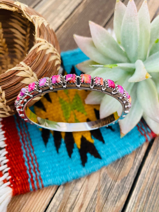 Handmade Pink Dream Mojave & Sterling Silver Bangle Bracelet