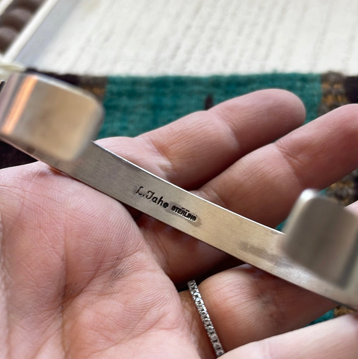 Leander Tahe Adjustable Navajo Sterling Silver Cuff Bracelet Signed