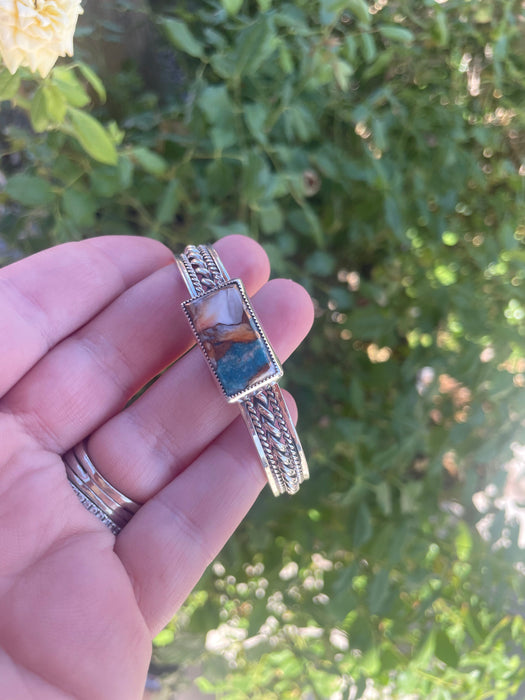Navajo Spice And Sterling Silver Rectangle Bar Adjustable Bracelet Cuff