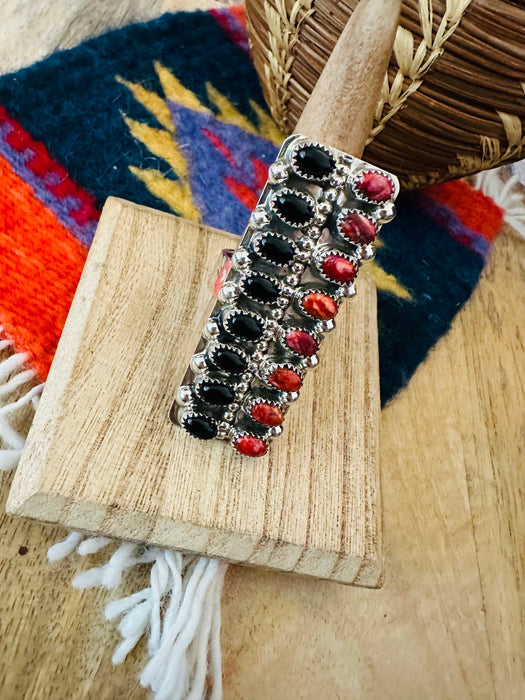 Navajo Sterling Silver, Onyx & Spiny Ring Signed - Culture Kraze Marketplace.com
