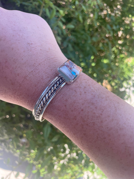 Navajo Spice And Sterling Silver Square Bar Adjustable Bracelet Cuff