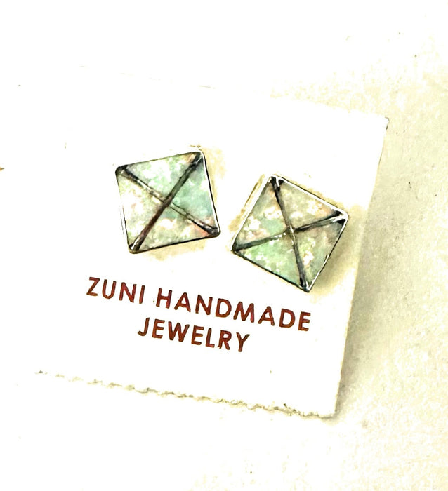 Zuni Opal & Sterling Silver Inlay Stud Earrings - Culture Kraze Marketplace.com
