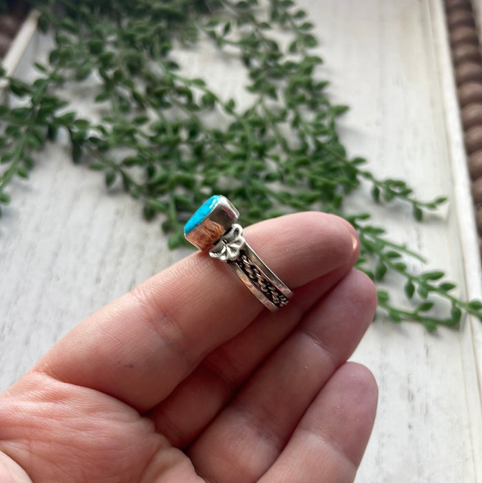 Navajo Sterling Silver Single Stone Turquoise Twisted Band Ring - Culture Kraze Marketplace.com