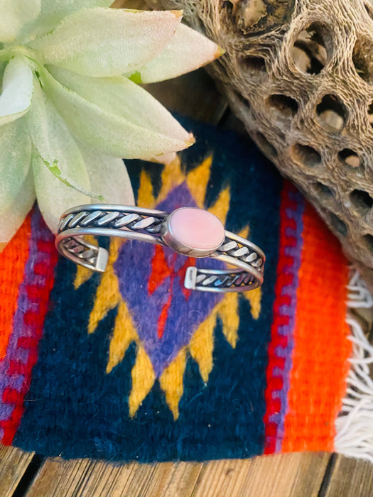 Navajo Queen Pink Conch Shell & Sterling Silver Cuff Bracelet