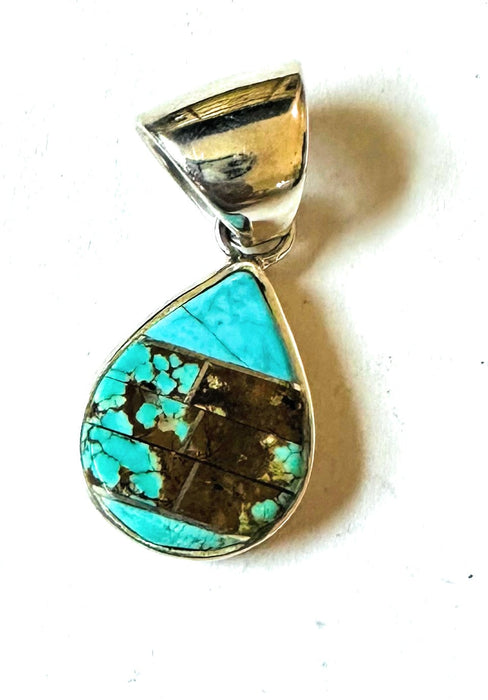 Navajo Number 8 Turquoise & Sterling Silver Teaedrop Inlay Pendant - Culture Kraze Marketplace.com