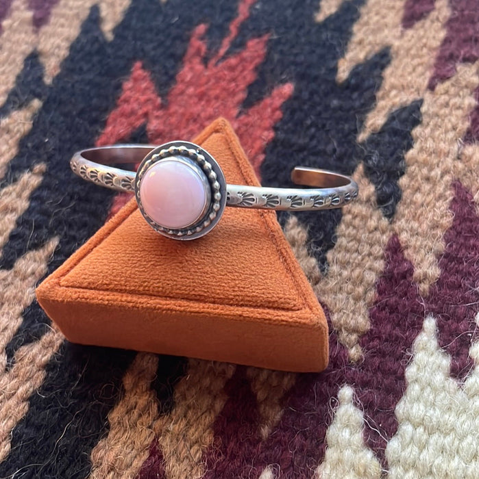 “The Abby 3” Navajo Pink Conch & Sterling Silver Adjustable Cuff Bracelet Signed