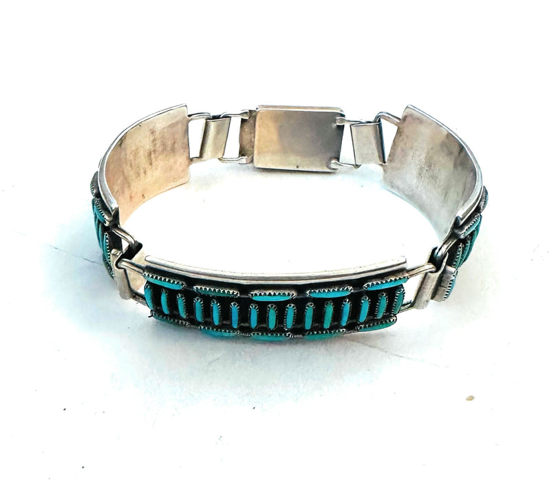 Vintage Zuni Sterling Silver & Turquoise Needlepoint Link Bracelet