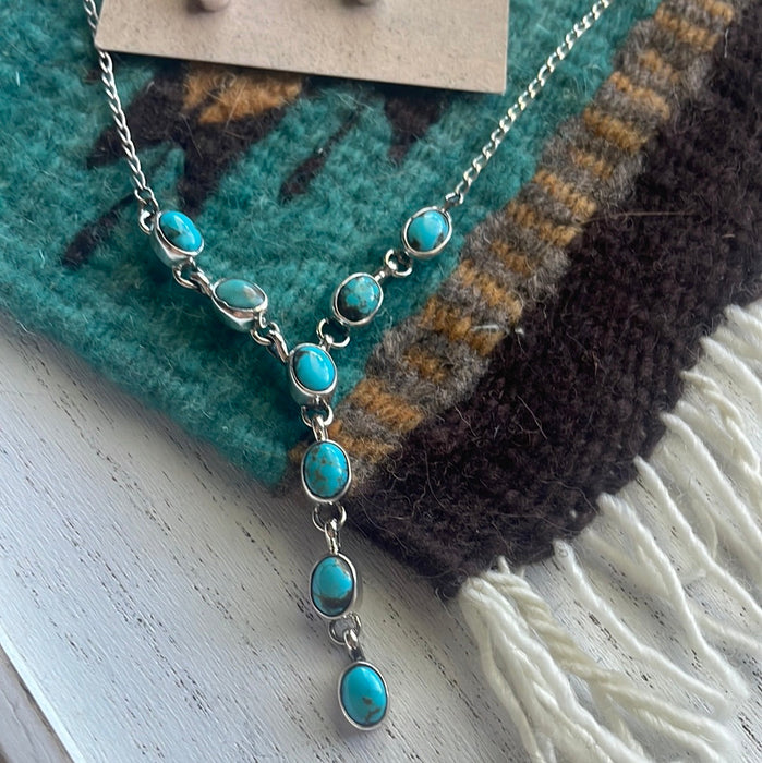 Navajo Sterling And Turquoise Drop Necklace And Earrings Set